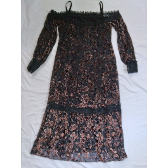Nanette Lepore Black Floral Rayon Silk Lace Dress Dark Romantic Womens Size 10 - Picture 4 of 13